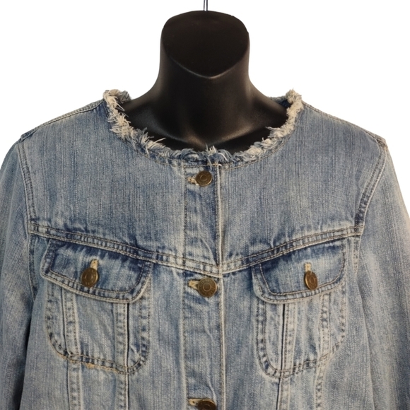 Chaps Women's Blue Raw Neckline Jean Jacket Size L - Picture 3 of 9